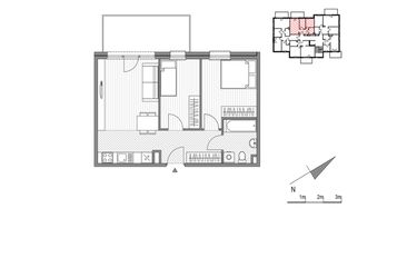 Rzut - Mieszkanie na sprzedaż 3 pokoje o powierzchni 48,51 m² - numer 1.2-12 w Stawowa