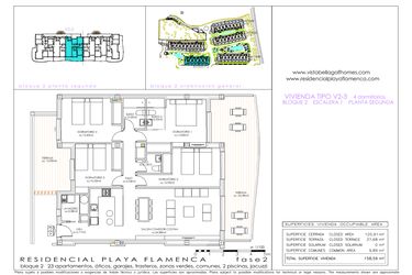 Rzut - Mieszkanie na sprzedaż 4 pokoje o powierzchni 120 m² - numer 2.3 w Flamenca Sun - Playa Flamenca