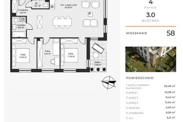 Rzut - Mieszkanie na sprzedaż 4 pokoje o powierzchni 84,29 m² - numer 58 w Bytkowska 3.0