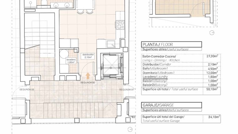 Rzut - Mieszkanie na sprzedaż 1 pokój o powierzchni 53,3 m² - numer 2 w Mieszkania w Hondón de las Nieves - 33400272