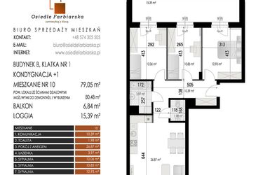 Rzut - Mieszkanie na sprzedaż 4 pokoje o powierzchni 79,05 m² - numer 10B w Osiedle Farbiarska II