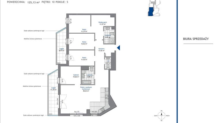 Rzut - Mieszkanie na sprzedaż 5 pokoi o powierzchni 125,13 m² - numer 10.2 w SEAHall