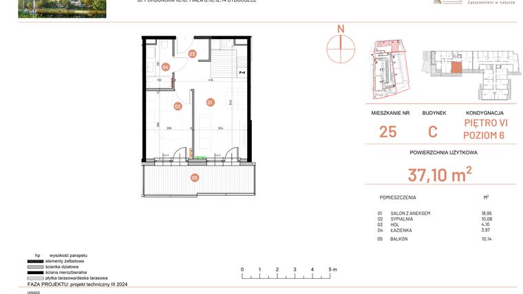 Rzut - Mieszkanie na sprzedaż 2 pokoje o powierzchni 37,1 m² - numer 16.25 w Osiedle Nowe Horyzonty etap II
