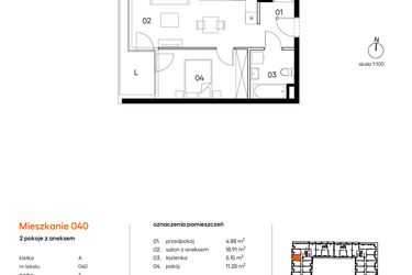 Rzut - Mieszkanie na sprzedaż 2 pokoje o powierzchni 40,22 m² - numer A.A040 w Miasto Polskich Mistrzów Olimpijskich II