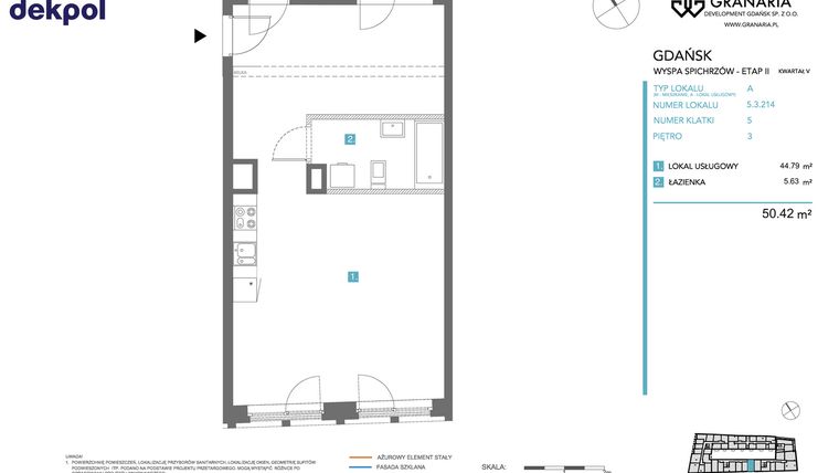 Rzut - Mieszkanie na sprzedaż 1 pokój o powierzchni 50,42 m² - numer 5.3.214 w Granaria