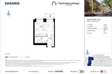 Rzut - Mieszkanie na sprzedaż 1 pokój o powierzchni 30,54 m² - numer M.15 w Niedziałkowskiego Park