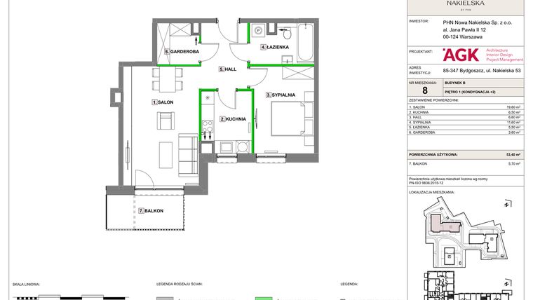 Rzut - Mieszkanie na sprzedaż 2 pokoje o powierzchni 53,4 m² - numer NN-B-LM-08 w Nowa Nakielska by PHN