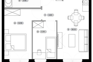 Rzut - Mieszkanie na sprzedaż 3 pokoje o powierzchni 48,84 m² - numer A.2.M1 w Nowe Radwanice