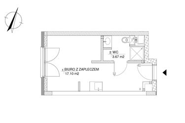 Rzut - Lokal użytkowy na sprzedaż 1 pokój o powierzchni 20,77 m² - numer 44 w RZ21