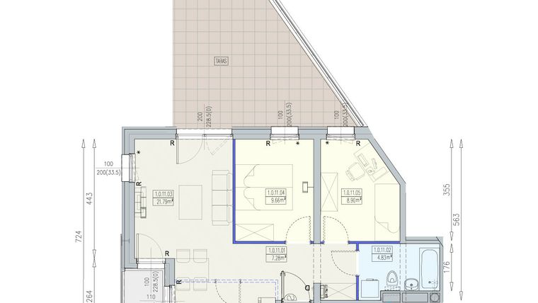 Rzut - Mieszkanie na sprzedaż 3 pokoje o powierzchni 52,46 m² - numer K1 1/0/11/3ka w Południk 17 - budynek K1
