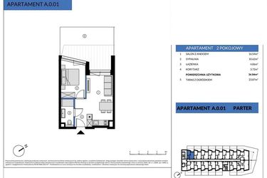 Rzut - Mieszkanie na sprzedaż 2 pokoje o powierzchni 34,94 m² - numer A.0.01 w Wind Yacht
