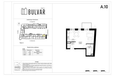 Rzut - Mieszkanie na sprzedaż 1 pokój o powierzchni 34,23 m² - numer A10 w Bulvar etap II