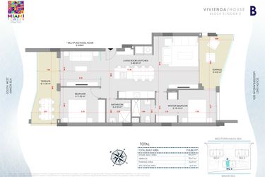 Rzut - Mieszkanie na sprzedaż 3 pokoje o powierzchni 118,86 m² - numer P2-BL3-B w Miami Towers