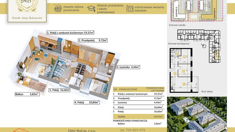 Rzut - Mieszkanie na sprzedaż 3 pokoje o powierzchni 54,97 m² - numer A.26 w Aleja Bohaterów