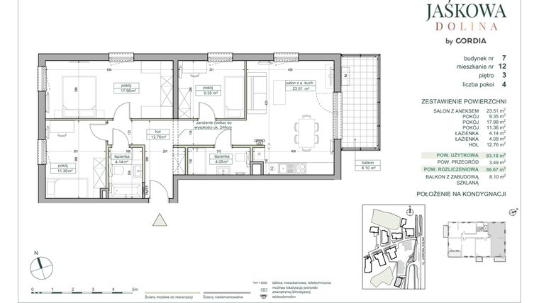 Rzut - Mieszkanie na sprzedaż 4 pokoje o powierzchni 86,67 m² - numer 7.A.12 w Villa Jaśkowa Dolina etap II