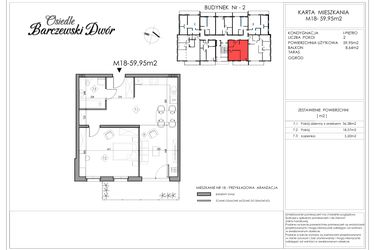 Rzut - Mieszkanie na sprzedaż 3 pokoje o powierzchni 59,95 m² - numer 18 w Osiedle Barczewski Dwór etap II
