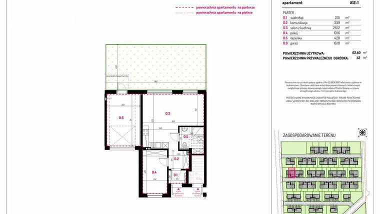 Rzut - Mieszkanie na sprzedaż 2 pokoje o powierzchni 62,4 m² - numer A12-1 w Aleja Kwitnącej Wiśni