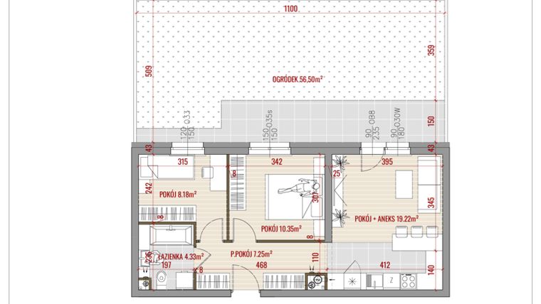Rzut - Mieszkanie na sprzedaż 3 pokoje o powierzchni 49,33 m² - numer 13 w Zalesie