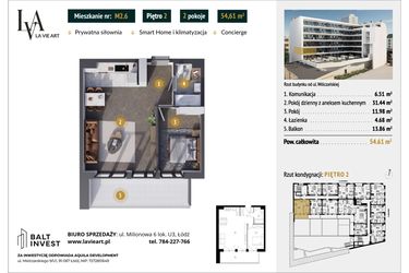 Rzut - Mieszkanie na sprzedaż 2 pokoje o powierzchni 54,61 m² - numer M2.6 w La Vie Art