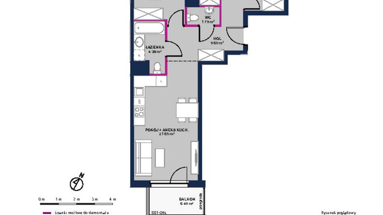 Rzut - Mieszkanie na sprzedaż 4 pokoje o powierzchni 67,5 m² - numer 151 w Moja Północna Etap III