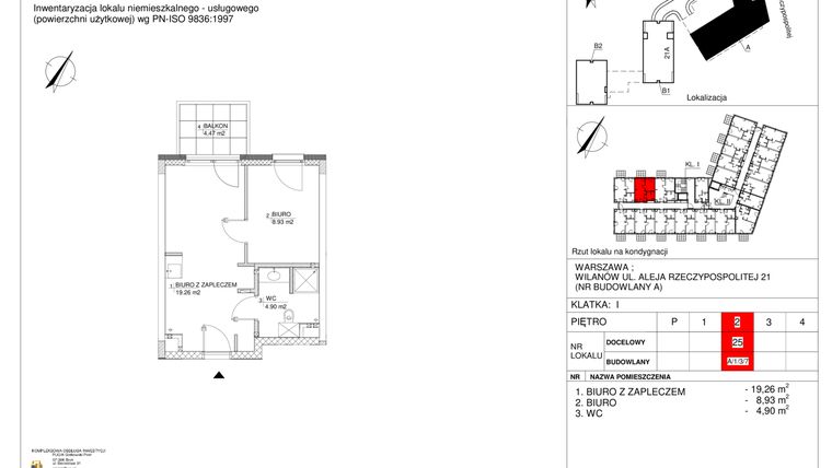 Rzut - Lokal użytkowy na sprzedaż 2 pokoje o powierzchni 33,09 m² - numer 25 w RZ21