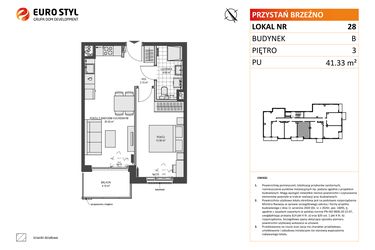Rzut - Mieszkanie na sprzedaż 2 pokoje o powierzchni 41,33 m² - numer B28 w Przystań Brzeźno etap 1.2