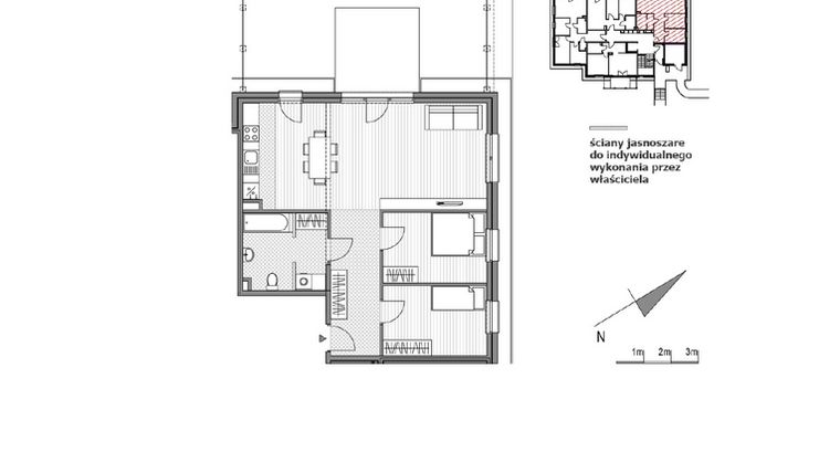 Rzut - Mieszkanie na sprzedaż 3 pokoje o powierzchni 72,73 m² - numer 1.1-4 w Stawowa