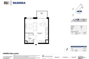 Rzut - Mieszkanie na sprzedaż 1 pokój o powierzchni 29,78 m² - numer AA0602 w NU2 Warszawa Wola
