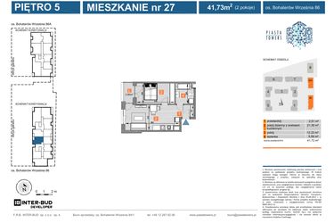 Rzut - Mieszkanie na sprzedaż 2 pokoje o powierzchni 41,73 m² - numer 86.27 w Piasta Towers bud. 86 i 86A