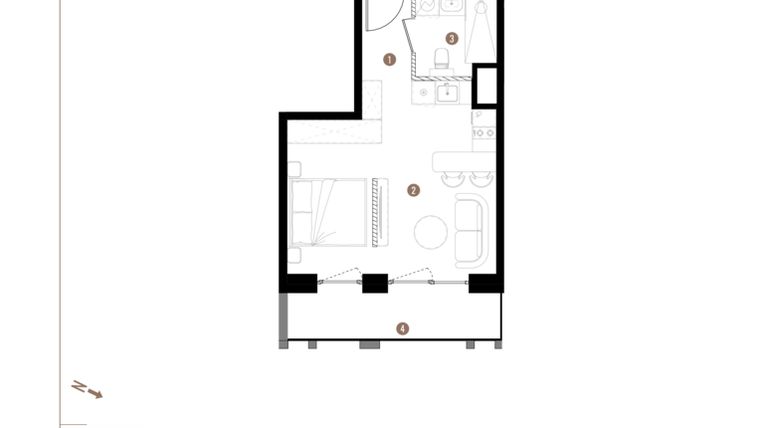 Rzut - Mieszkanie na sprzedaż 1 pokój o powierzchni 29,96 m² - numer A2.3.13 w Apartamenty Grundmanna