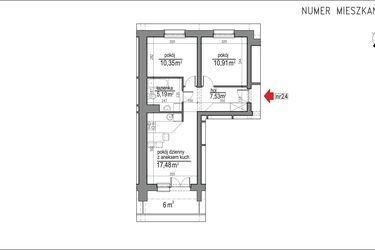 Rzut - Mieszkanie na sprzedaż 3 pokoje o powierzchni 51,46 m² - numer 1m.24 w Osiedle Rytm