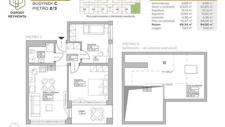 Rzut - Mieszkanie na sprzedaż 2 pokoje o powierzchni 68,34 m² - numer M28 w Ogrody Reymonta