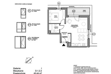 Rzut - Mieszkanie na sprzedaż 2 pokoje o powierzchni 43,59 m² - numer D.1.2.2 w Rumia Centralna