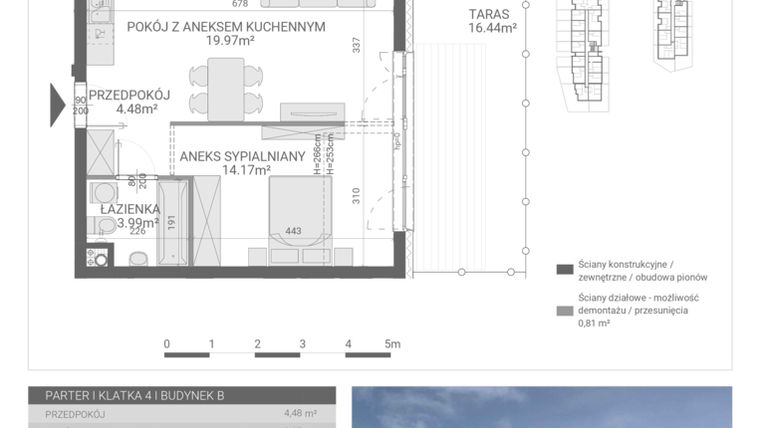 Rzut - Mieszkanie na sprzedaż 2 pokoje o powierzchni 42,61 m² - numer 80. w Osiedle Parkowa etap B