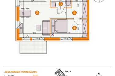 Rzut - Mieszkanie na sprzedaż 2 pokoje o powierzchni 41,97 m² - numer BII/A7 w Osiedle Bocianie Gniazdo 2