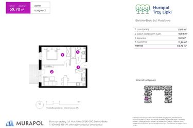Rzut - Mieszkanie na sprzedaż 2 pokoje o powierzchni 39,7 m² - numer 2.A.0.03 w Murapol Trzy Lipki etap II
