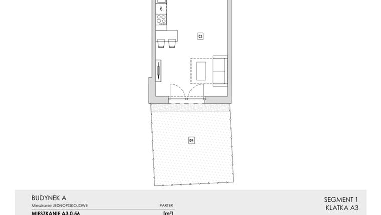 Rzut - Mieszkanie na sprzedaż 1 pokój o powierzchni 33,32 m² - numer A3.0.56 w Zakole Wisły
