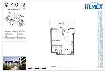Rzut - Mieszkanie na sprzedaż 1 pokój o powierzchni 35,62 m² - numer A.0.02 w Osiedle BALTICA