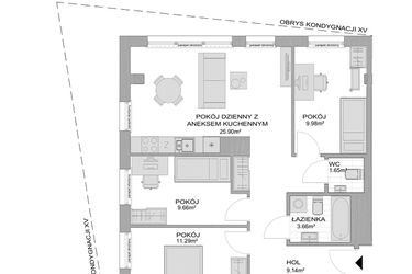 Rzut - Mieszkanie na sprzedaż 4 pokoje o powierzchni 74,19 m² - numer CP/R7/161 w Centralpark