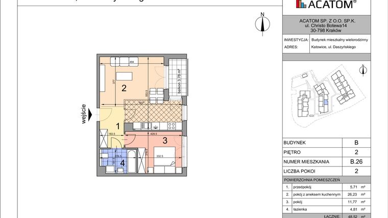 Rzut - Mieszkanie na sprzedaż 2 pokoje o powierzchni 48,39 m² - numer B26 w Daszyńskiego Park