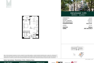 Rzut - Mieszkanie na sprzedaż 1 pokój o powierzchni 43,37 m² - numer C/05 w Merloft