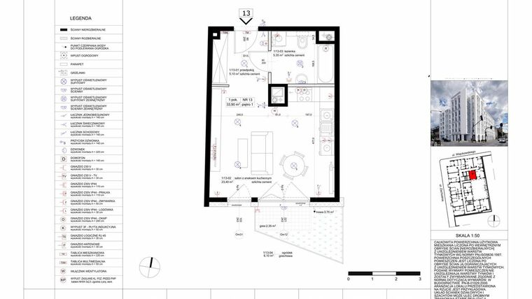 Rzut - Mieszkanie na sprzedaż 1 pokój o powierzchni 33,97 m² - numer 13 w Biała Kamienica