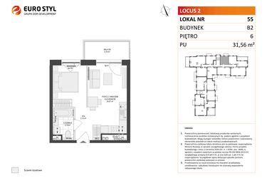 Rzut - Mieszkanie na sprzedaż 1 pokój o powierzchni 31,56 m² - numer 55 w Locus 2 bud. B2