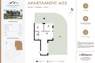 Rzut - Mieszkanie na sprzedaż 3 pokoje o powierzchni 56,3 m² - numer A02 w Tatrzański Resort