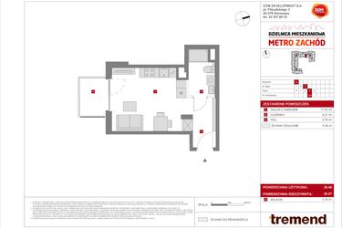 Rzut - Mieszkanie na sprzedaż 1 pokój o powierzchni 26,48 m² - numer D.105 w Dzielnica Mieszkaniowa Metro Zachód - etap 8.2