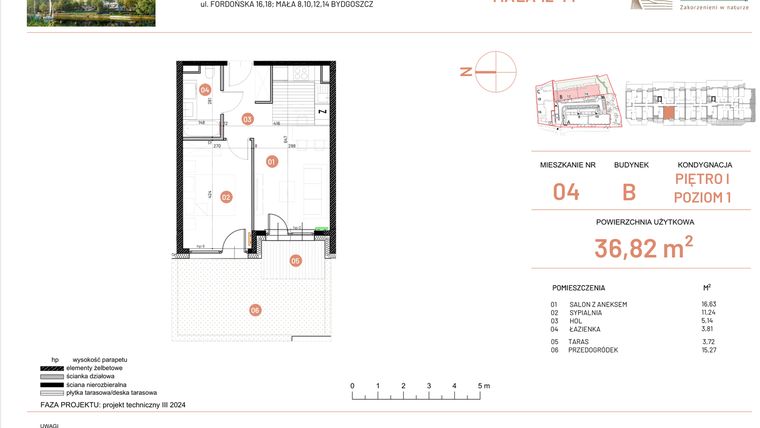 Rzut - Mieszkanie na sprzedaż 2 pokoje o powierzchni 36,82 m² - numer 12.4 w Osiedle Nowe Horyzonty etap III