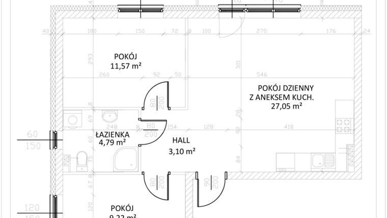 Rzut - Mieszkanie na sprzedaż 3 pokoje o powierzchni 55,59 m² - numer 7 w Przyszkolna