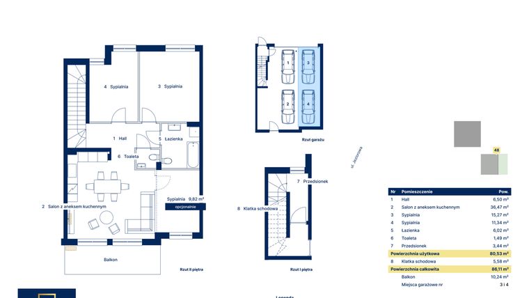 Rzut - Mieszkanie na sprzedaż 4 pokoje o powierzchni 80,53 m² - numer 48 w Nova Jeziorowa 2