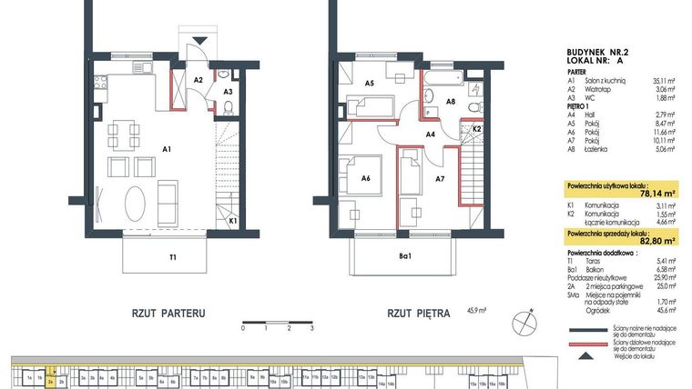 Rzut - Dom na sprzedaż 4 pokoje o powierzchni 83,44 m² - numer 2a w Waw.Re