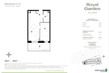 Rzut - Mieszkanie na sprzedaż 2 pokoje o powierzchni 45,21 m² - numer M.21 w Royal Garden Wilanów